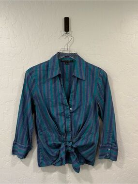 Lafayette 148 Linen Tie Front Button Down Size 6